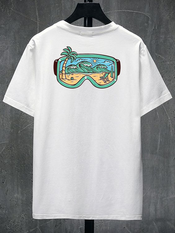 T-shirt blanc imprimé motif plage